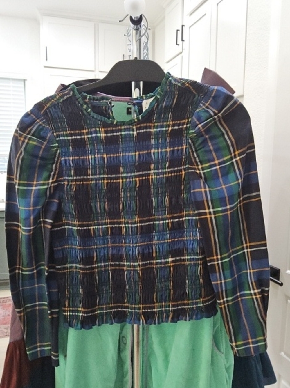 Tanya Taylor Multicolor Striped Smocked Top with Ruffle Neckline || Size Small